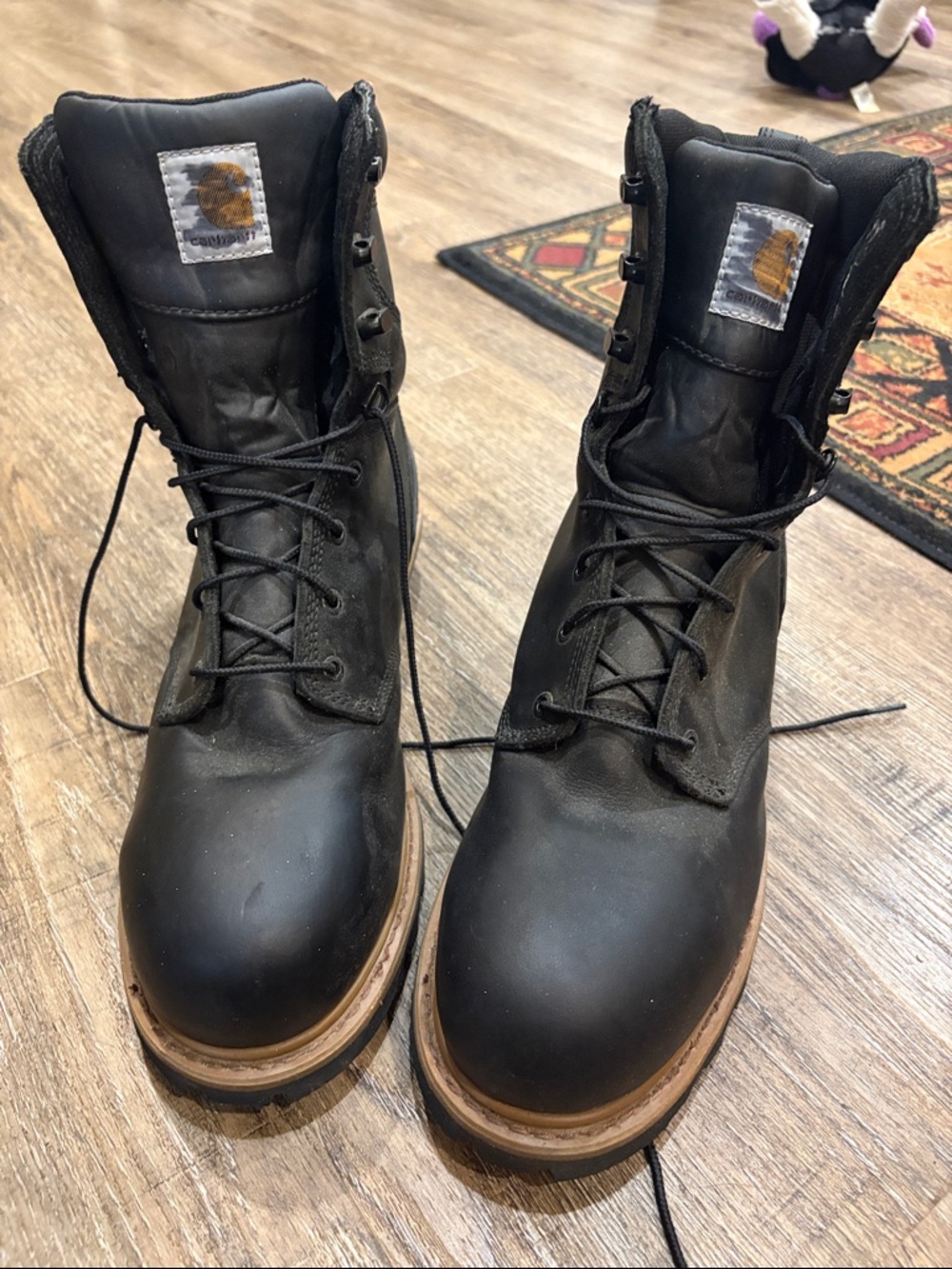 Black Carhartt Work Boots steel toewith Brown Trim - Classic Men’s Lace-Up Boots